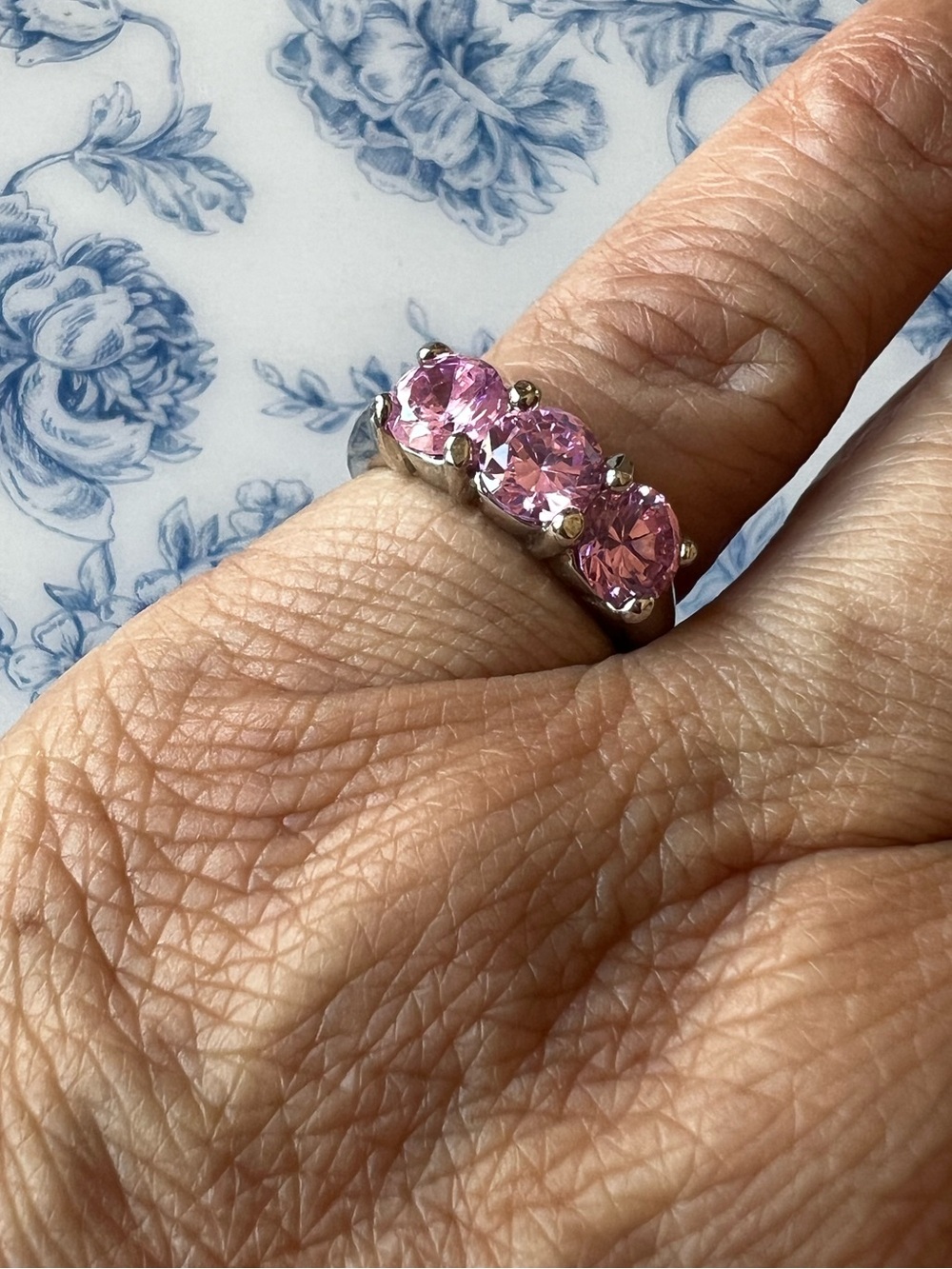18K HGE Pink CZ Trilogy Ring Size 4.75 5.5 6.5